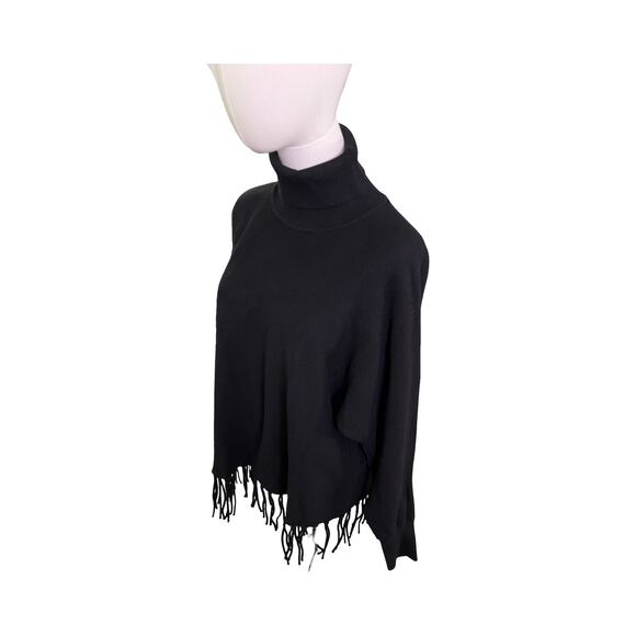 Carmen Marc Valvo Black Turtleneck Fringe Sweater L Viscose Blend Long Sleeve - Picture 6 of 6